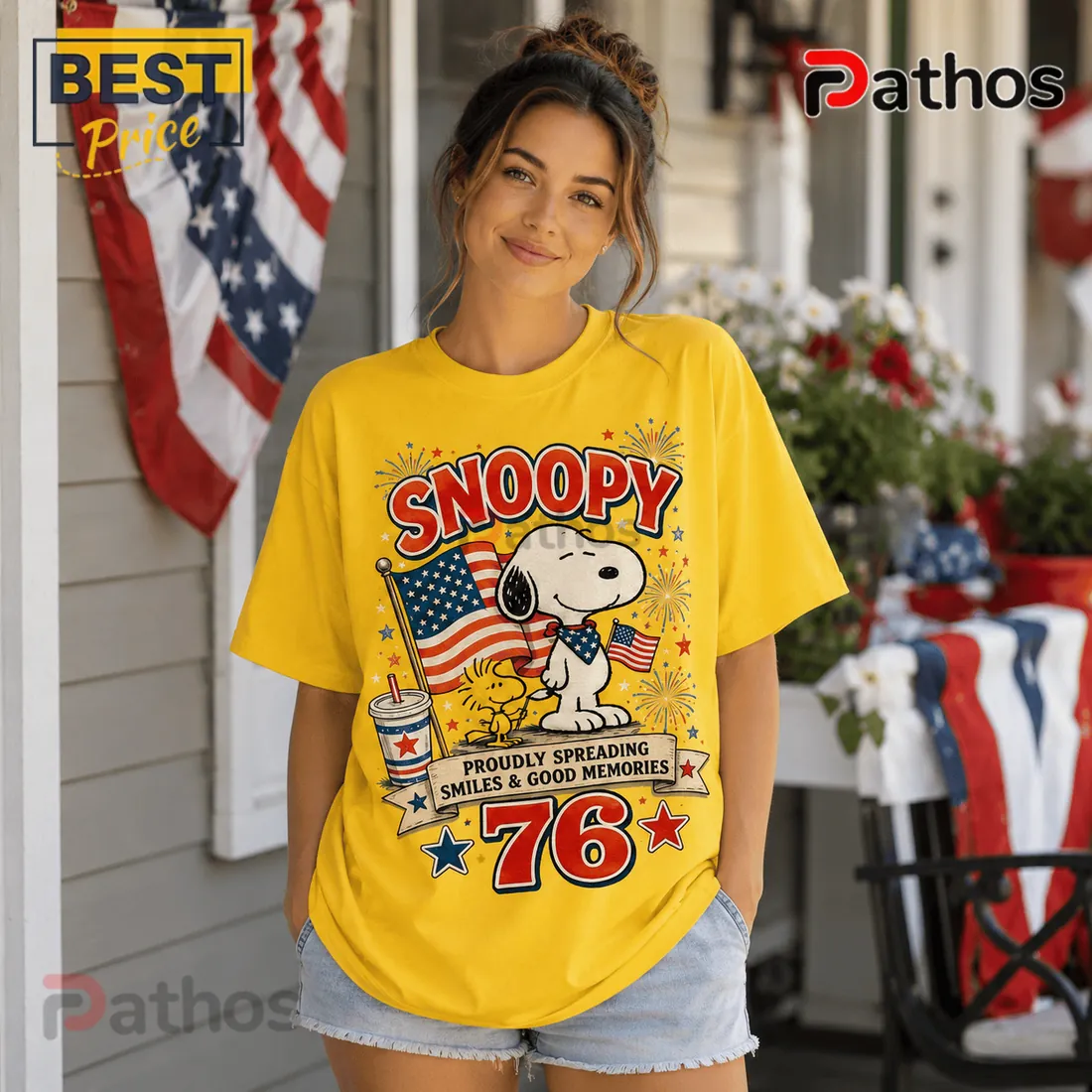 Snoopy 76th Anniversary Patriotic Yellow T-Shirt Snoopy 76th Anniversary Patriotic Yellow T-Shirt