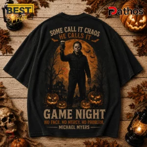 Michael Myers Guinness Game Night 2026 Halloween T-Shirt features the horror icon holding a pint against a full moon.